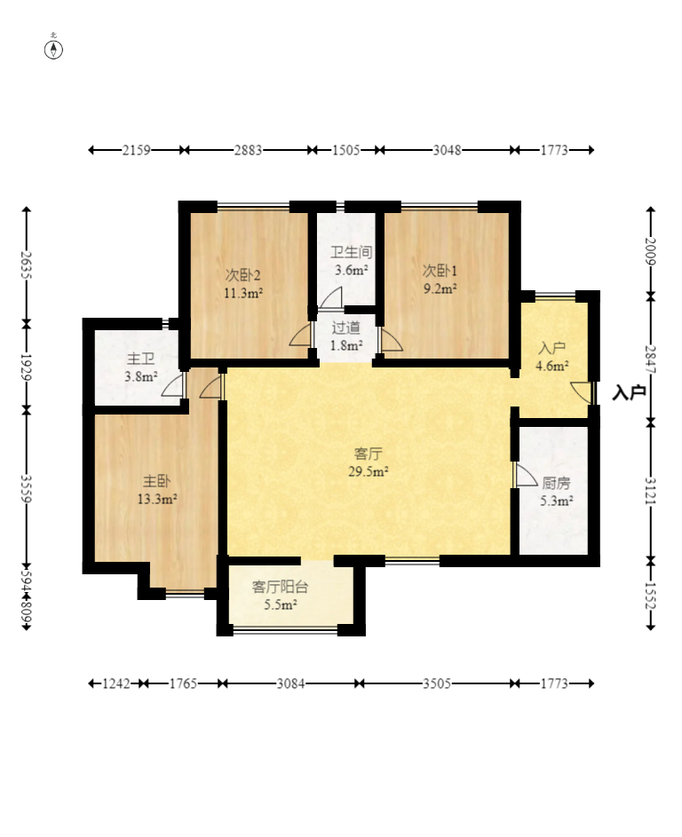 海伦春天 3室2厅2卫 76.8万 海伦春天 3室2厅2卫 76.8万户型图