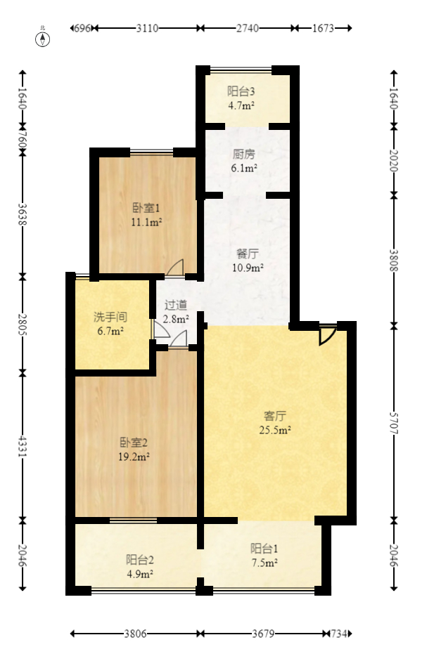 绿城桂花城  2室2厅1卫   122.80万室内图1