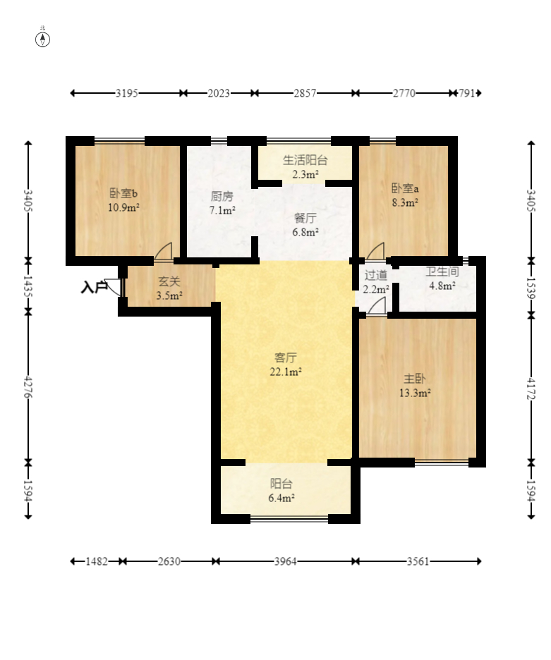 金地三千府(金地湖山樾、金地自在城) 3室2厅1卫 70.0万 金地三千府(金地湖山樾、金地自在城) 3室2厅1卫 70.0万户型图