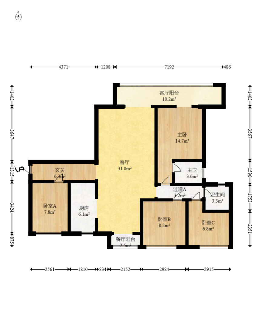 保利天禧C区  4室2厅2卫   295.00万室内图1