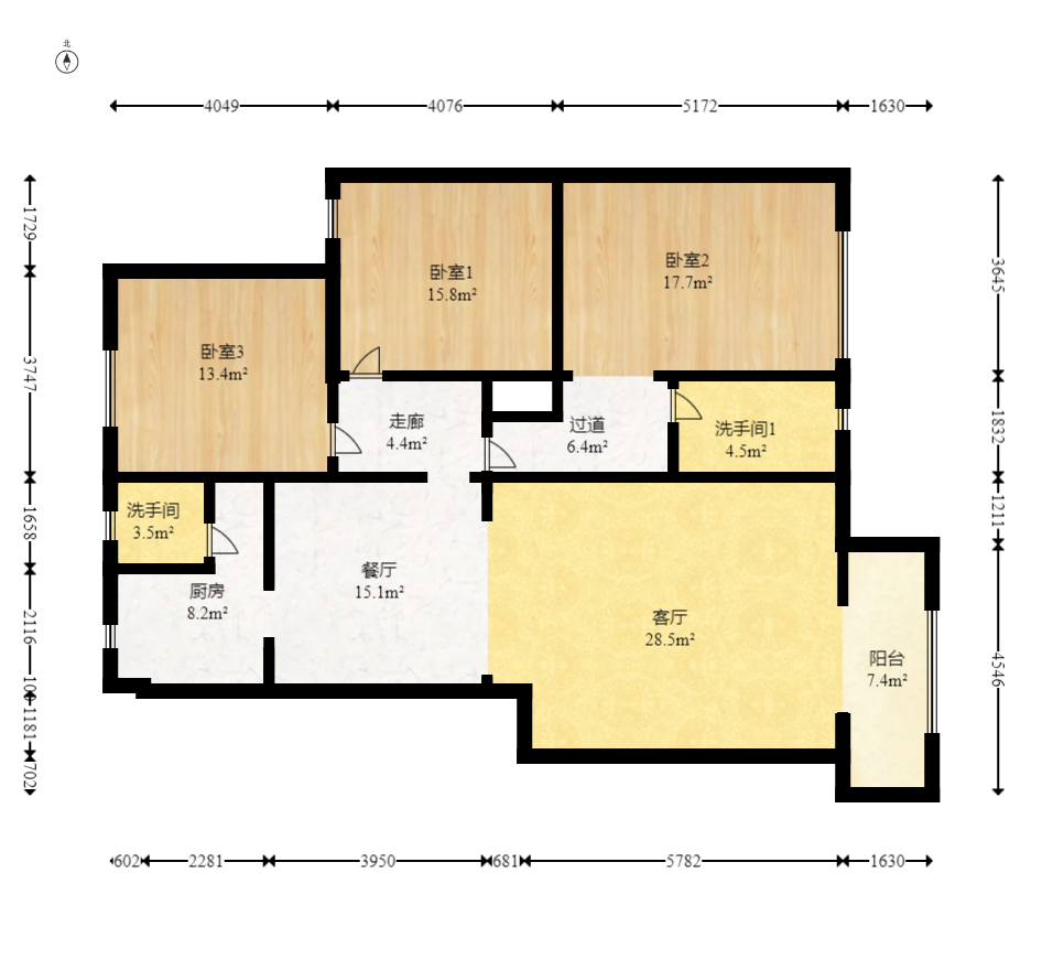 梅苑家园  3室2厅2卫   70.00万室内图1