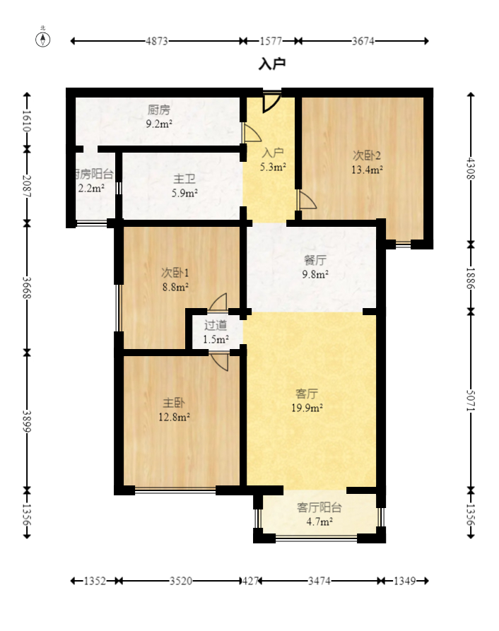 北辰三角洲E4区  3室2厅1卫    168.0万室内图1