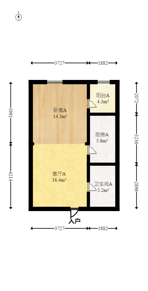 美洲故事  1室1厅1卫   39.00万室内图1