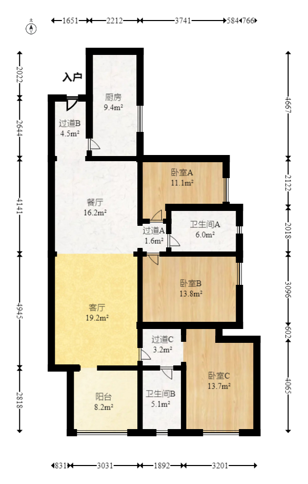 汇金城/嘉华城（二期、三期）  3室2厅1卫   125.00万室内图1