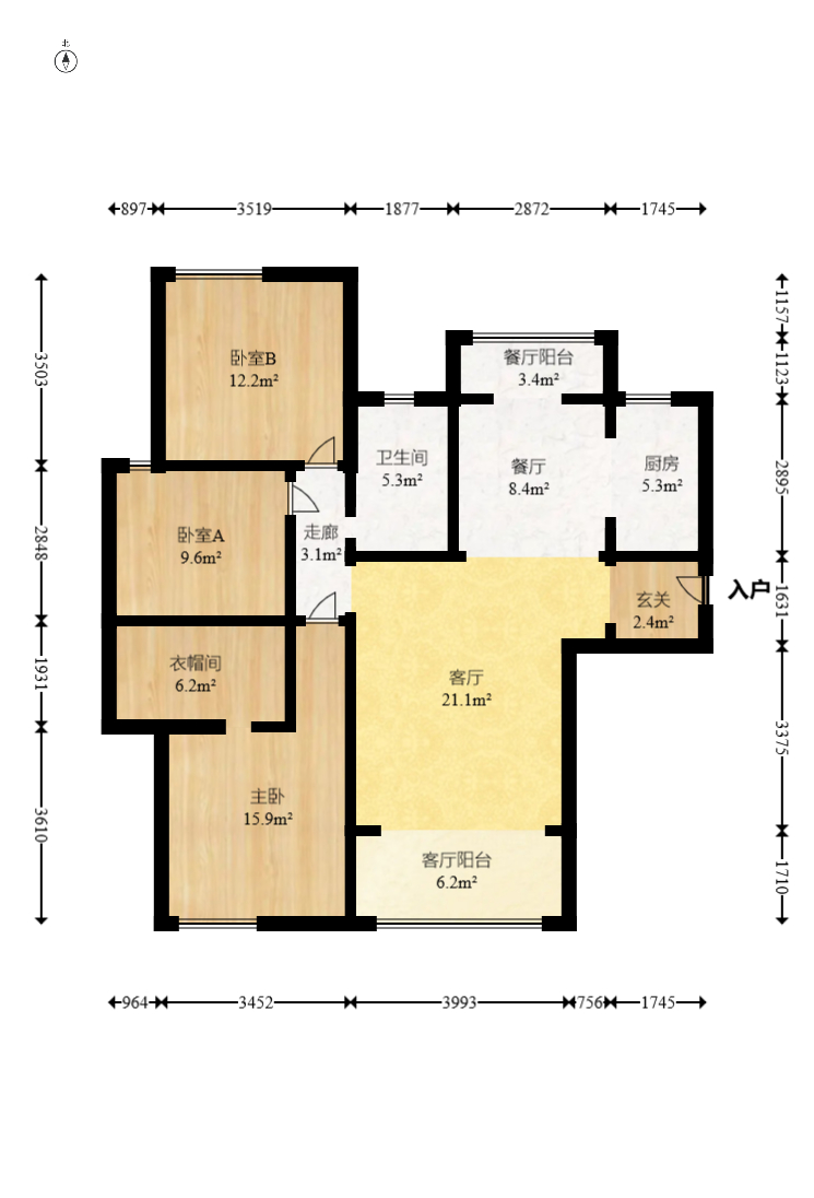 北辰中央公園C區(qū)  3室2廳2衛(wèi)    129.8萬室內(nèi)圖1