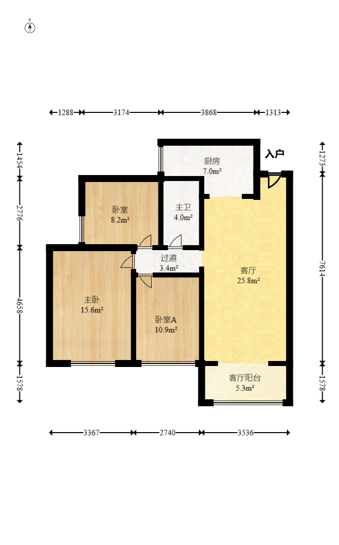 蝴蝶谷  3室2厅1卫   59.80万室内图1