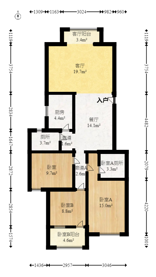 科教新村  3室2厅1卫   95.00万室内图1