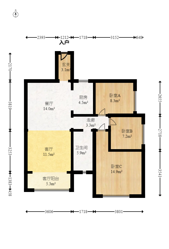 中建芙蓉嘉苑  3室2厅1卫   108.00万室内图1