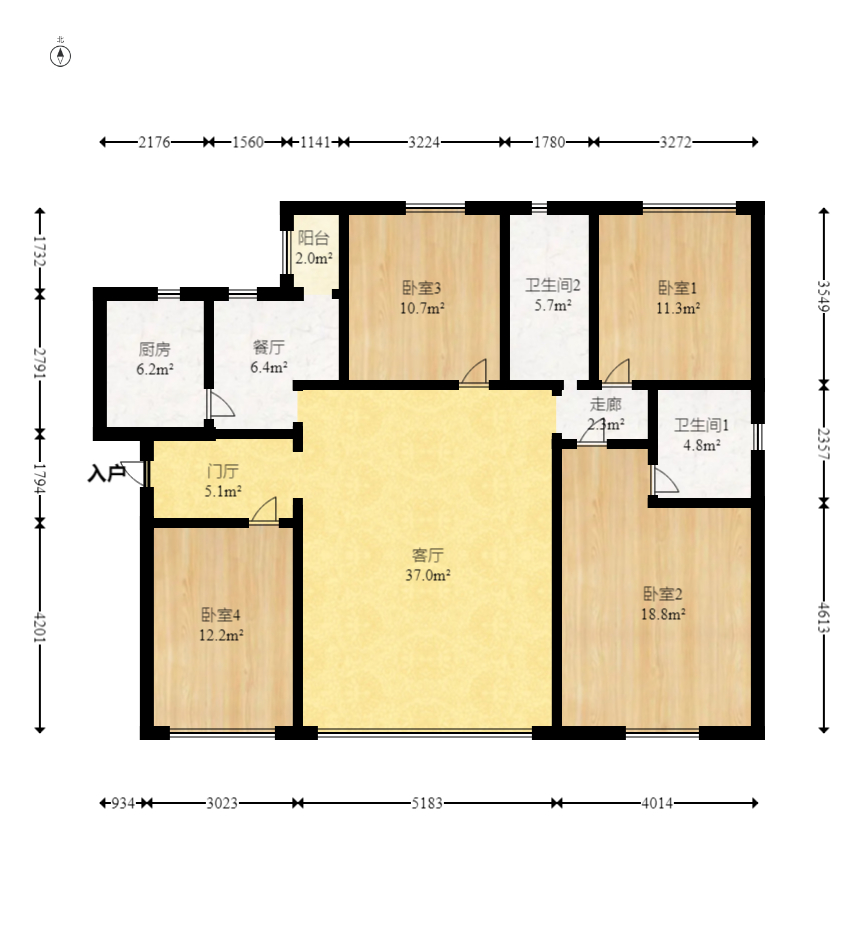 才子嘉都  4室2厅2卫   105.00万室内图1