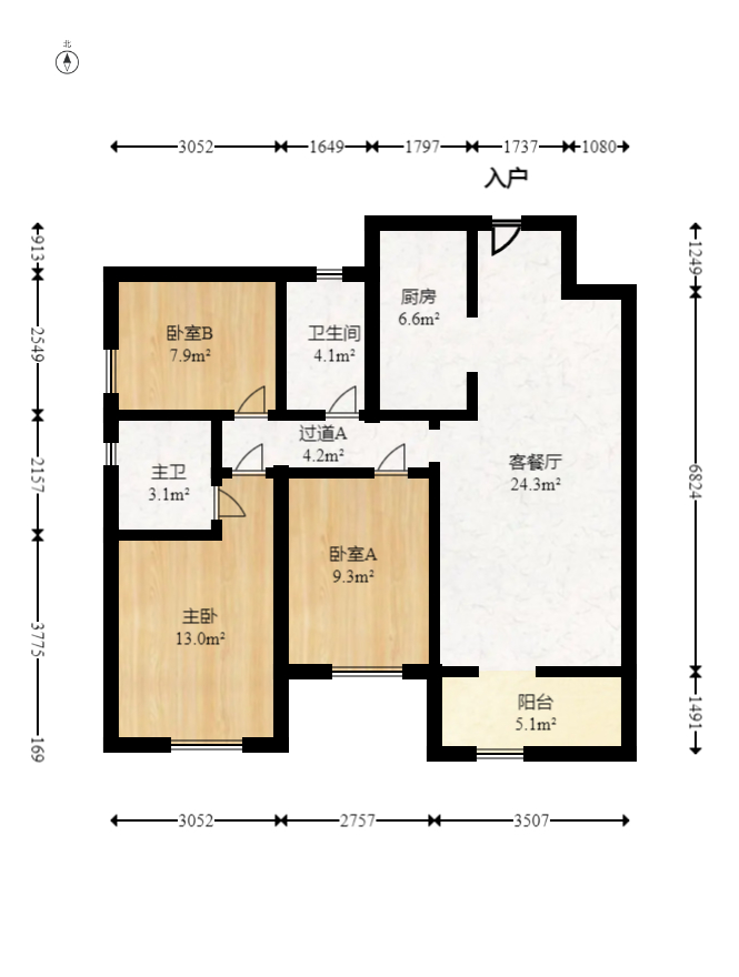 万科里金域国际  3室2厅1卫    175.0万室内图1