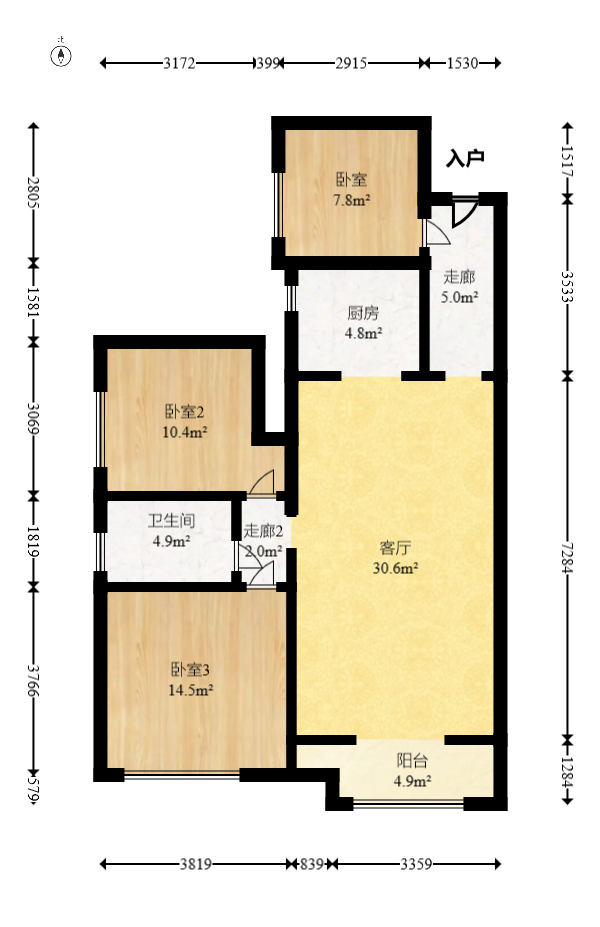 高林仕家 3室2厅1卫 66.8万 高林仕家 3室2厅1卫 66.8万户型图