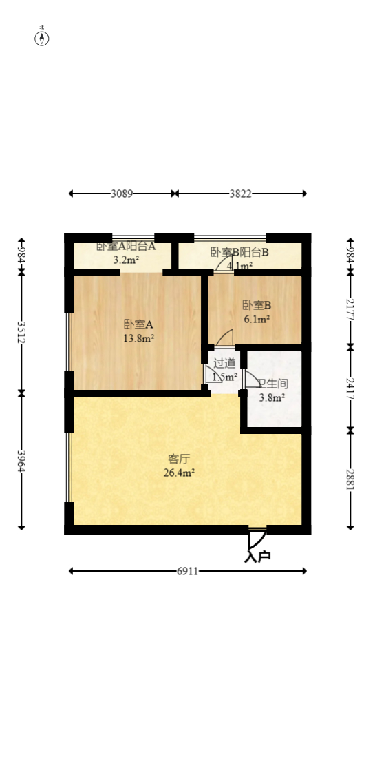 万科魅力之城 2室2厅1卫 63.9万 万科魅力之城 2室2厅1卫 63.9万户型图