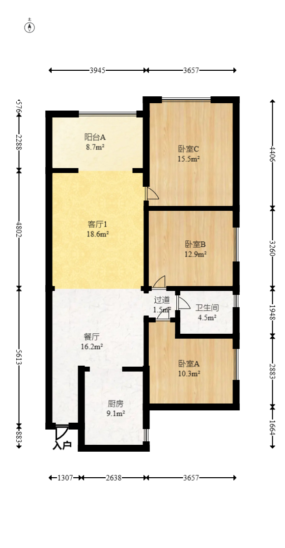 万科魅力之城非凡里  3室2厅2卫   120.00万室内图1