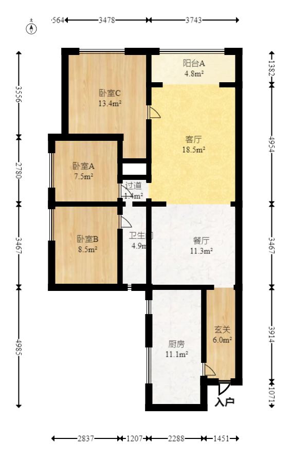 香樟兰亭（朗峰苑）  3室2厅1卫   91.60万室内图1