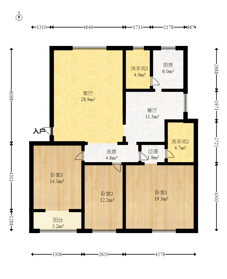 景湾小区（井湾小区）  3室2厅2卫   84.90万室内图1