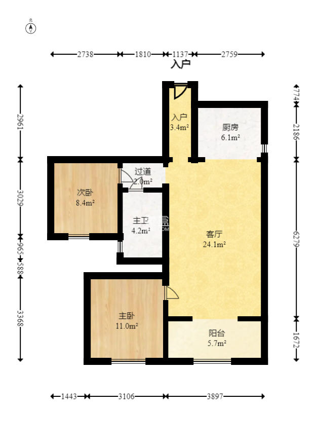 滨江君悦香邸  2室1厅1卫   83.00万室内图1