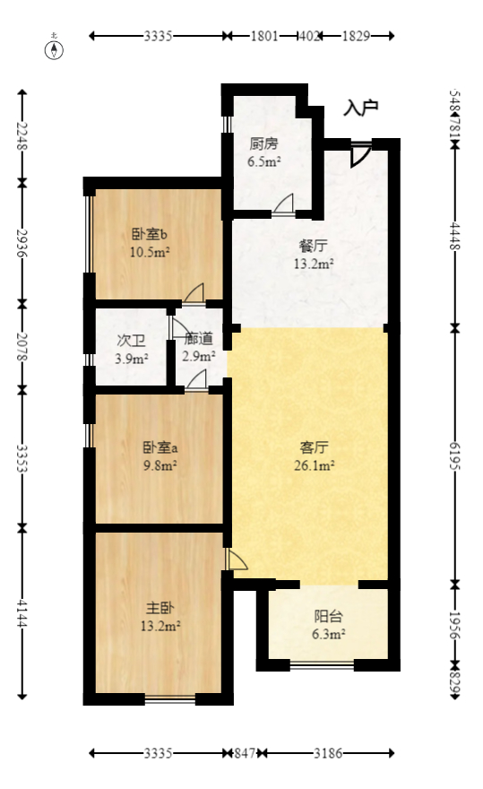 好莱城（弘德西街）  3室2厅1卫   108.00万室内图1