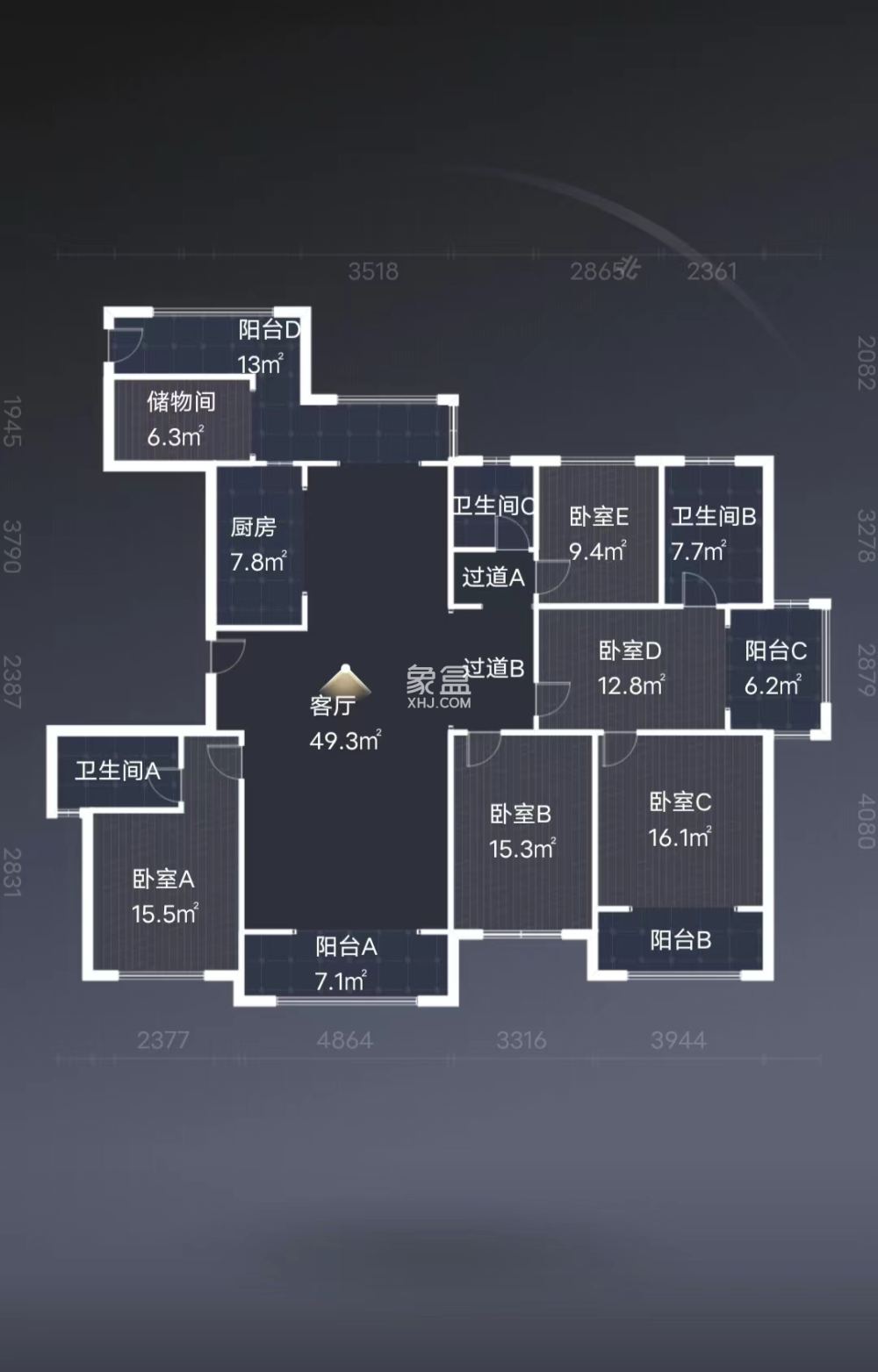 中泰财富湘江  5室3厅2卫   168.00万