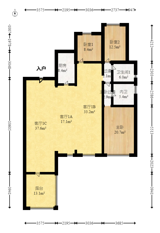 江河中央洋房  4室2厅2卫   268.00万室内图1