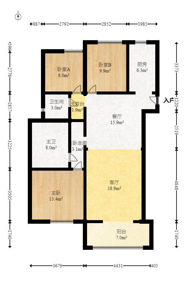 北辰中央公园DF区  3室2厅1卫   115.00万室内图1