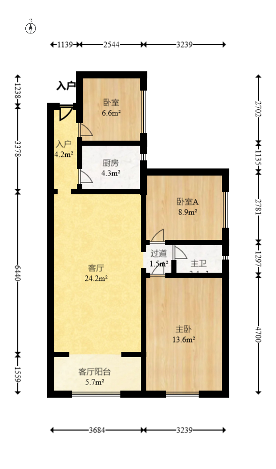 家和院  3室2厅1卫   64.00万室内图1