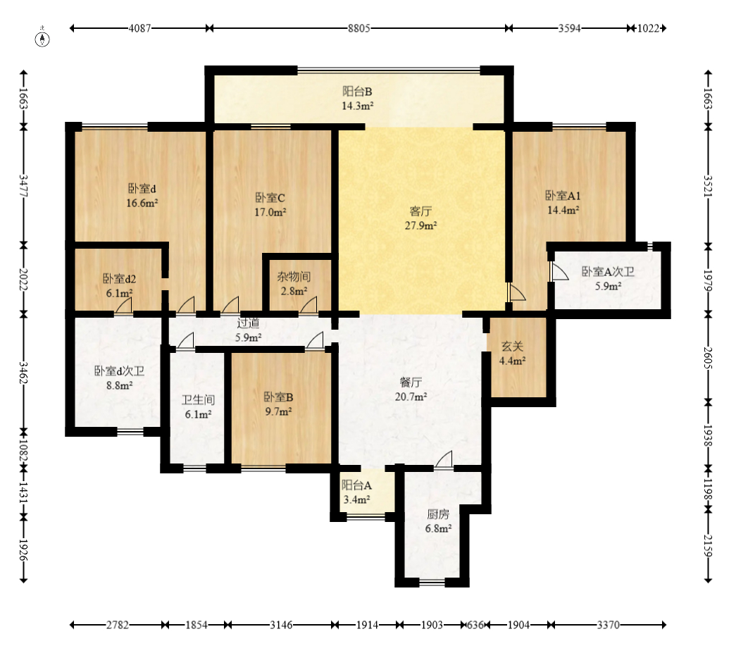 世茂璀璨天城 4室2厅2卫 210.0万 世茂璀璨天城 4室2厅2卫 210.0万户型图