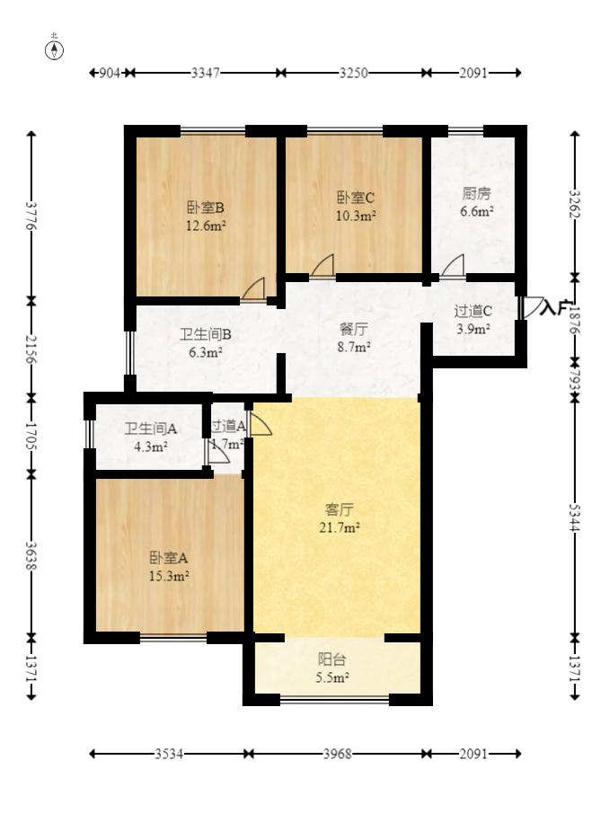 绿地新都会  3室2厅1卫   78.00万室内图1