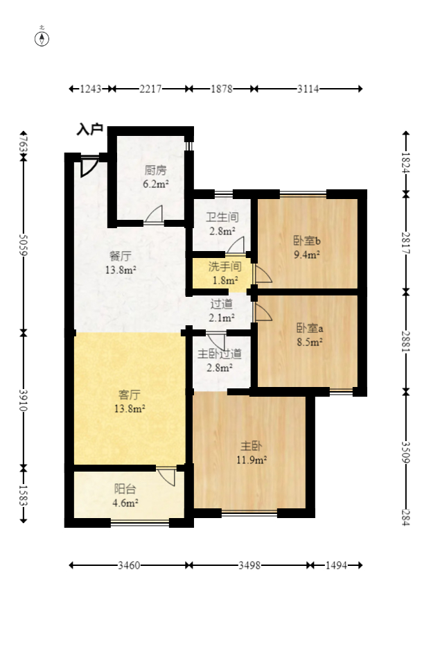 新城国际花都 3室2厅1卫 52.0万 新城国际花都 3室2厅1卫 52.0万户型图