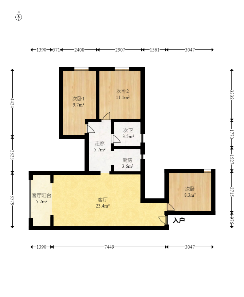 水岸阳光A小区 3室2厅1卫 125.0万 水岸阳光A小区 3室2厅1卫 125.0万户型图