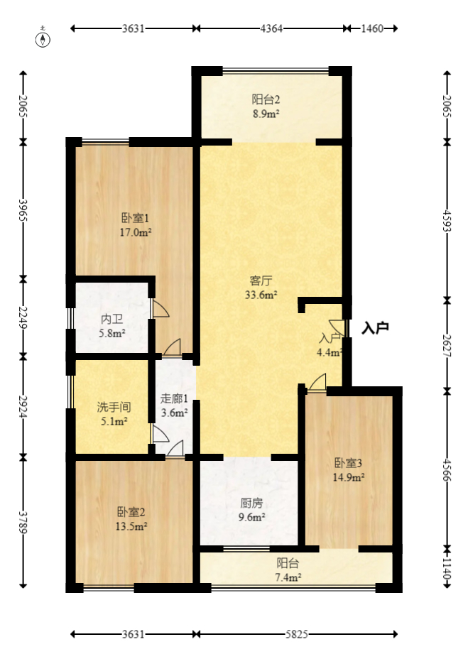 明昇壹城（明昇時(shí)代廣場(chǎng)）一期  3室2廳2衛(wèi)    202.0萬(wàn)室內(nèi)圖1