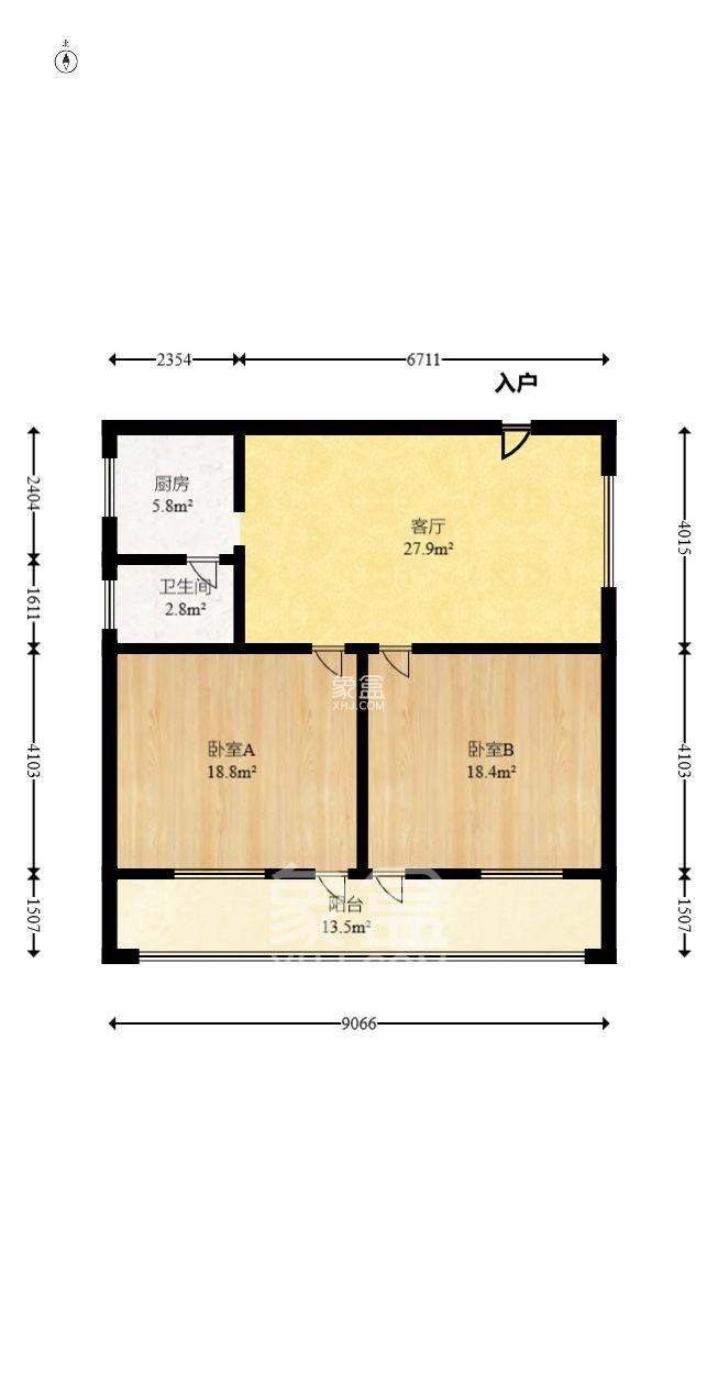 湖动社区新河市场（新河家具城）  2室2厅1卫   1600.00元/月室内图1