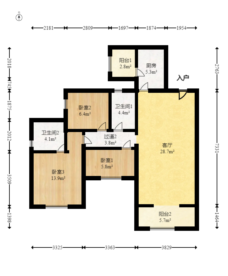勤诚达境界城 3室2厅2卫 73.0万 勤诚达境界城 3室2厅2卫 73.0万户型图
