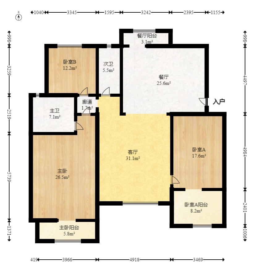 汀湘十里  3室2厅2卫   110.00万室内图1
