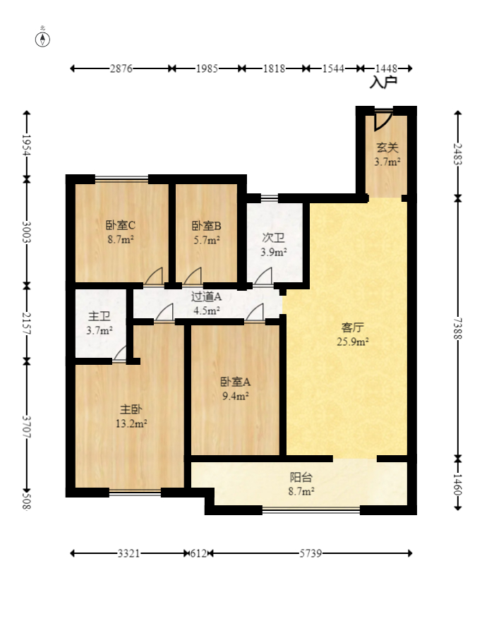 越秀悦湖台  4室2厅2卫   259.40万室内图1