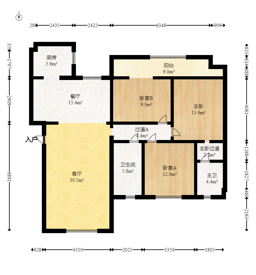 蓝光雍锦阁  3室2厅2卫   214.50万室内图1