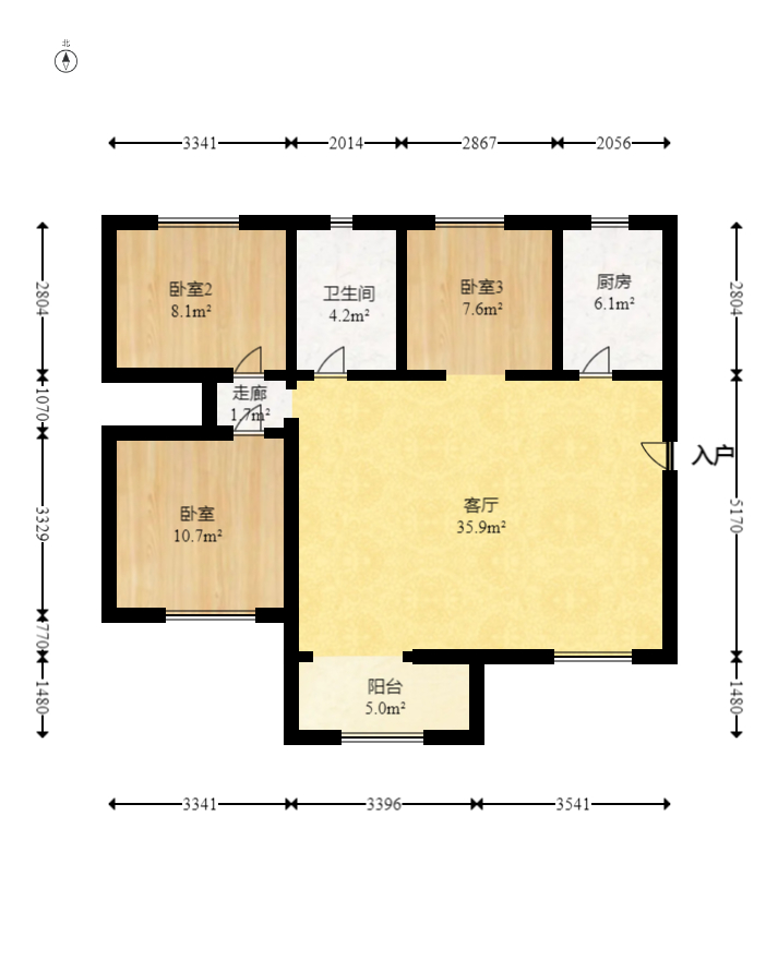 中国铁建国际城二期  3室2厅1卫   68.00万室内图1
