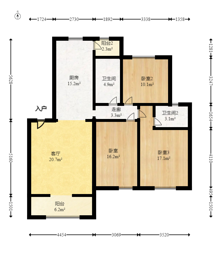 豪庭（江城豪庭）  3室2厅2卫   54.80万室内图1