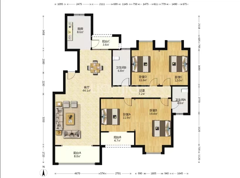 月溪谷  4室2厅2卫   98.00万室内图1