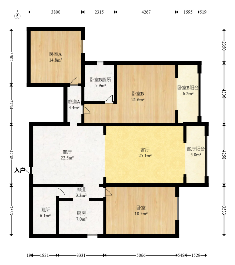 阳光100三期 3室2厅1卫 118.0万 阳光100三期 3室2厅1卫 118.0万户型图