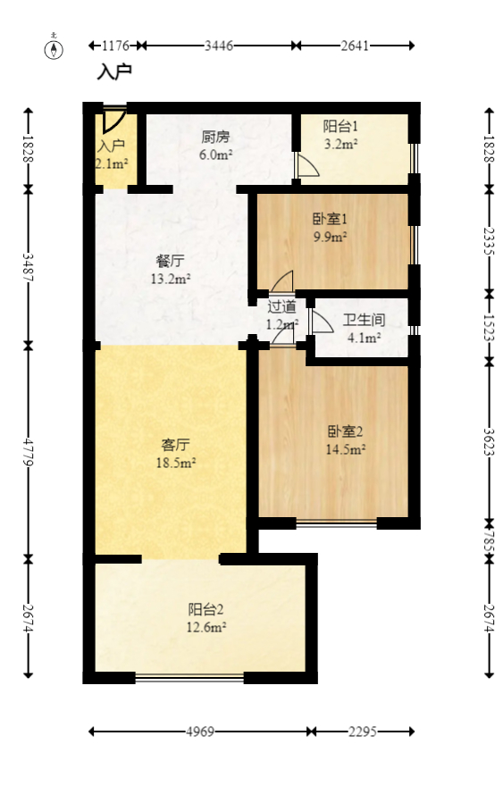 时代倾城二期  2室2厅1卫   73.00万室内图1