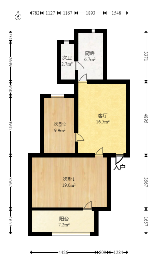涂家冲社区（涂新小区、农商银行宿舍）  2室1厅1卫   45.00万室内图1