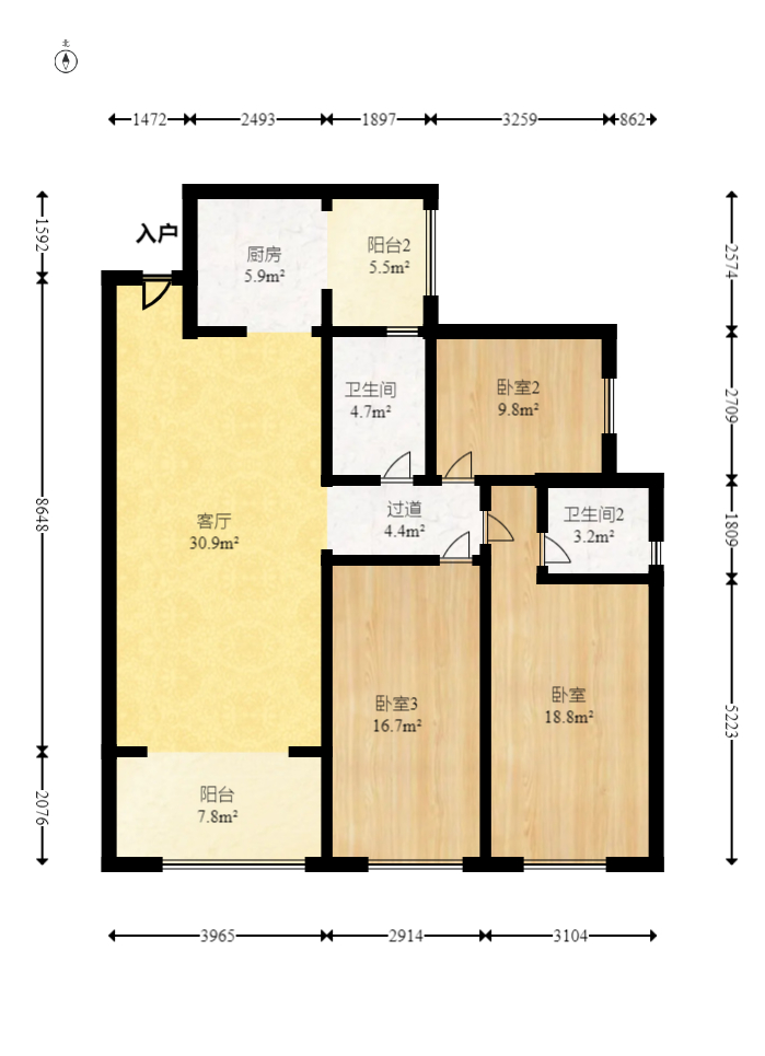 万象府台  3室2厅1卫   218.00万室内图1