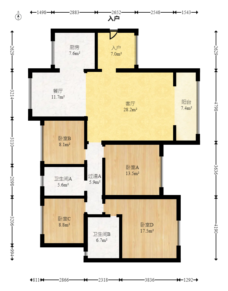 幸福庄园 4室2厅2卫 64.0万 幸福庄园 4室2厅2卫 64.0万户型图