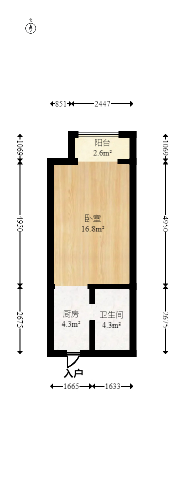 阿舍南2号（花之林大厦）  1室1厅1卫    26.58万室内图1