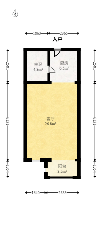 YO领域（领御大厦）  1室1厅1卫   48.00万室内图1