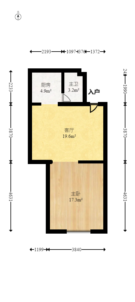 少帅府  1室1厅1卫   54.00万室内图1