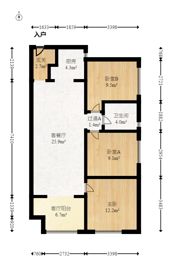 万科里金域滨江  3室2厅1卫   155.00万室内图1
