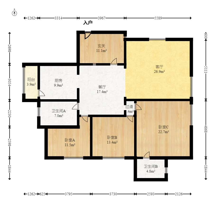 圣爵菲斯  3室2厅2卫    118.05万室内图1