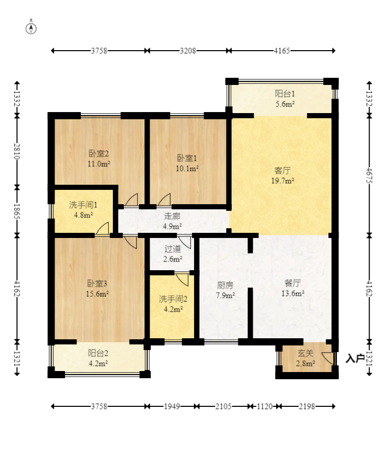 德茂公寓  3室2厅1卫   98.00万室内图1
