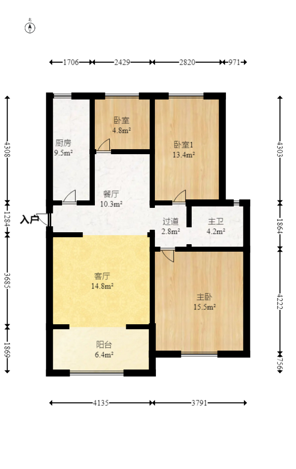 四季星城 3室1厅1卫 56.8万 四季星城 3室1厅1卫 56.8万户型图
